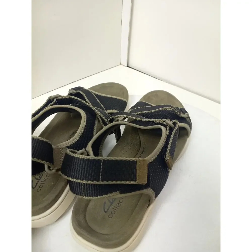 Clarks Womens Size 11 Amanda Stroll Flat Sandals Black Olive Outdoor Open Toe